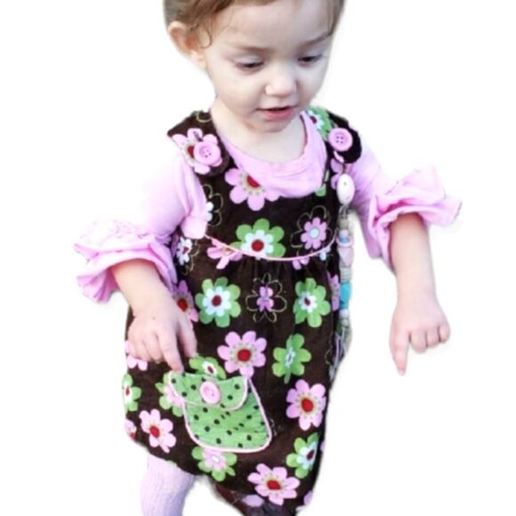 Bonnie Baby Corduroy Jumper Dress with Ruffle Sleeve Shirt - Picture 1 of 9